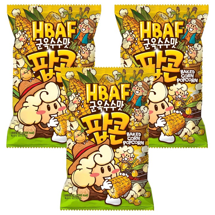 바프 군옥수수맛 팝콘, 80g, 3개