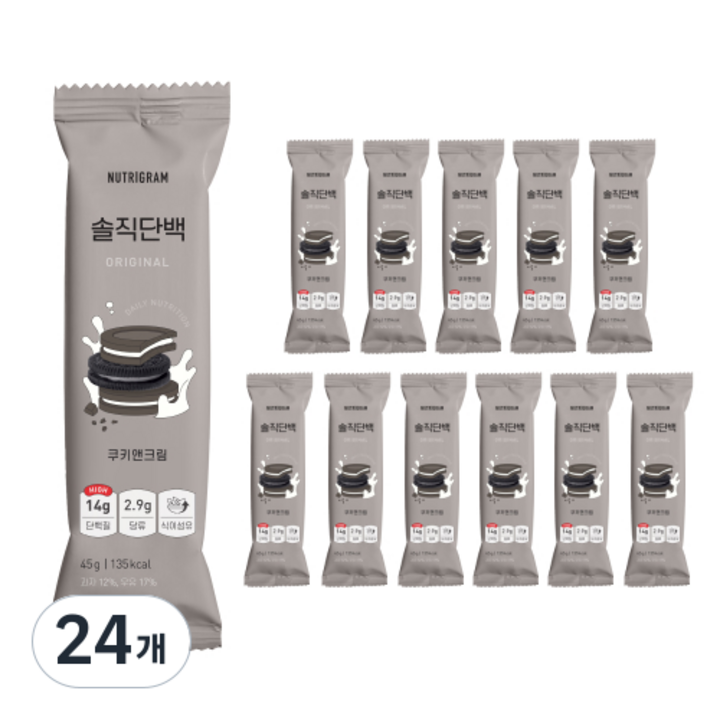 솔직단백 오리지널 쿠키앤크림 단백질바, 45g, 24개