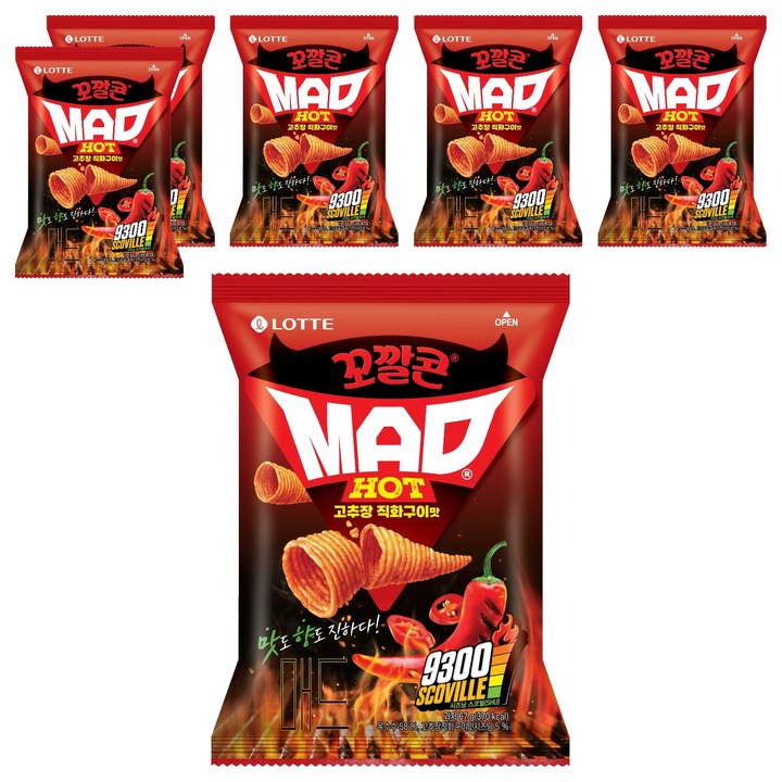 꼬깔콘 MAD HOT 고추장 직화구이맛, 67g, 6개