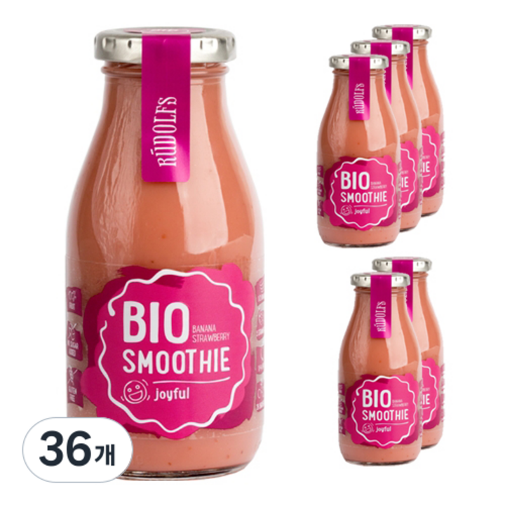 RUDOLFS 유기농 스무디 조이플 바나나 딸기, 260ml, 36개