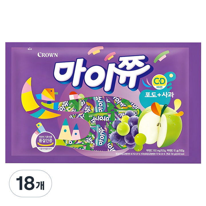 마이쮸 필로우 포도 사과 츄잉캔디, 720g, 18개