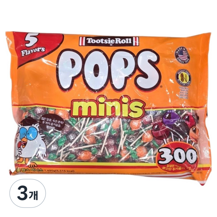 투시롤 팝스 미니스 막대사탕, 1.49kg, 3개