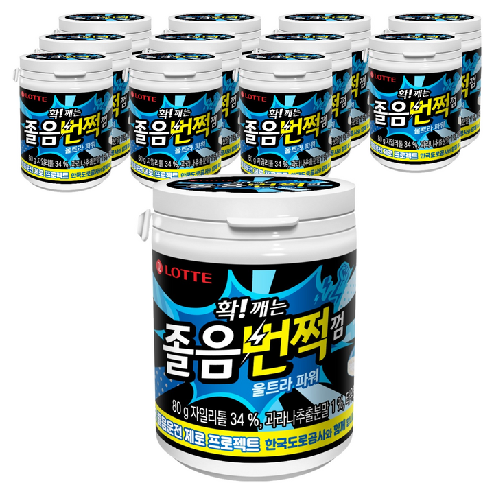 롯데웰푸드 확 깨는 졸음번쩍 껌 울트라 파워, 80g, 12개