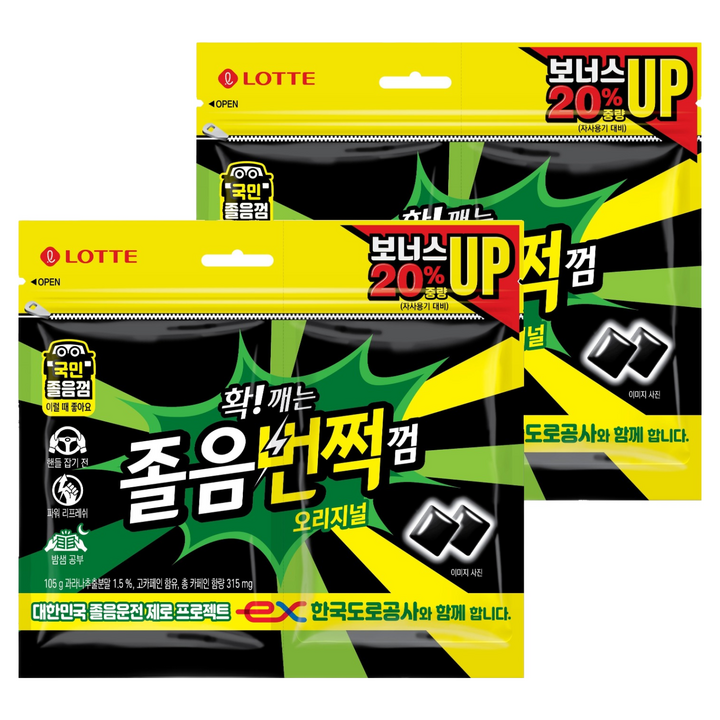 롯데웰푸드 졸음번쩍 껌 트윈리필, 105g, 2개