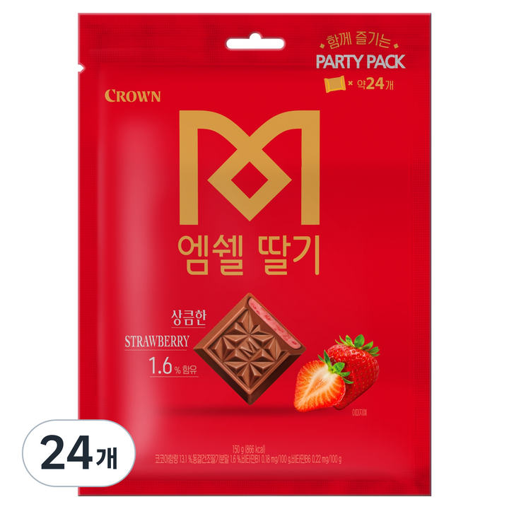 크라운 엠쉘 딸기 초콜릿, 150g, 24개