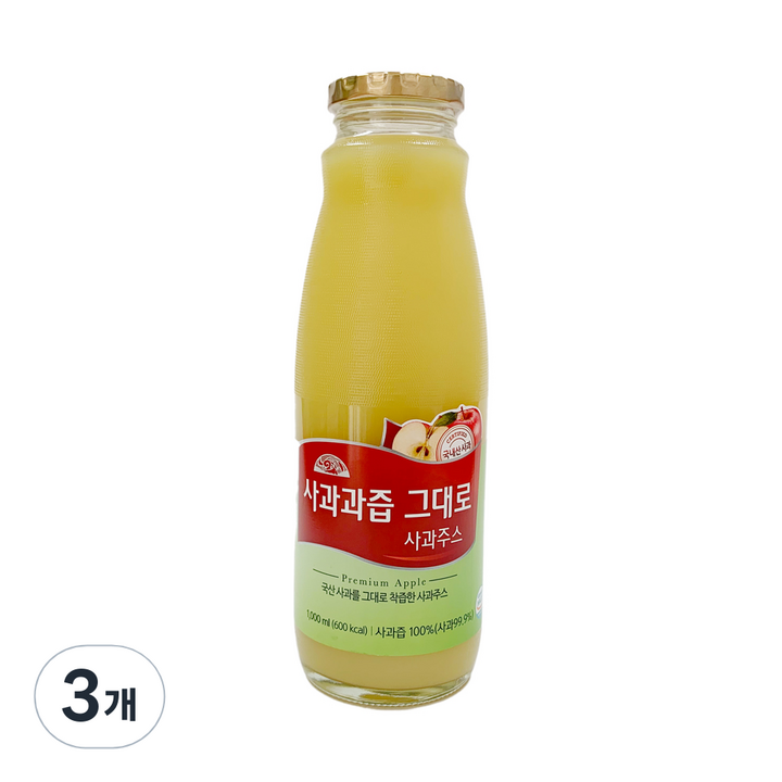 OrganicStory 사과과즙 그대로 사과주스, 3개, 1L