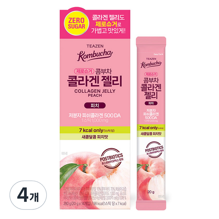 티젠 콤부차 콜라겐 젤리 피치 14개입, 280g, 4개