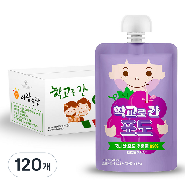 아람농장 학교로 간 주스, 100ml, 120개, 포도