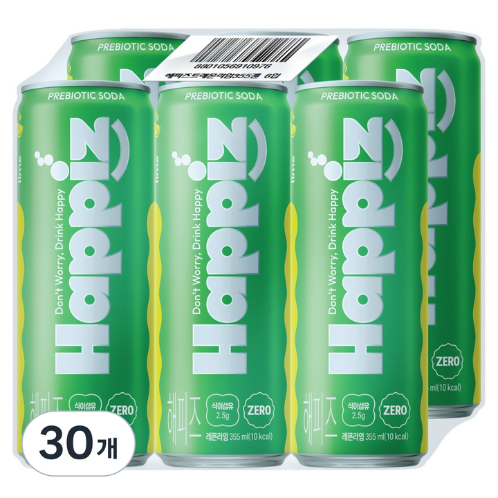 롯데칠성음료 해피즈 프리바이오틱 소다 레몬라임, 30개, 355ml