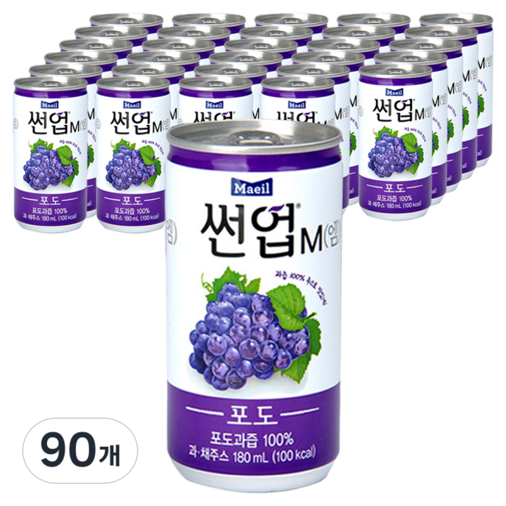 썬업 과즙100% 포도 주스, 180ml, 90개