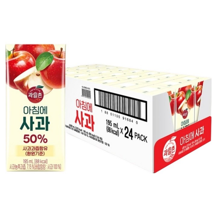 해태htb 과일촌 아침에 사과 주스, 195ml, 24개