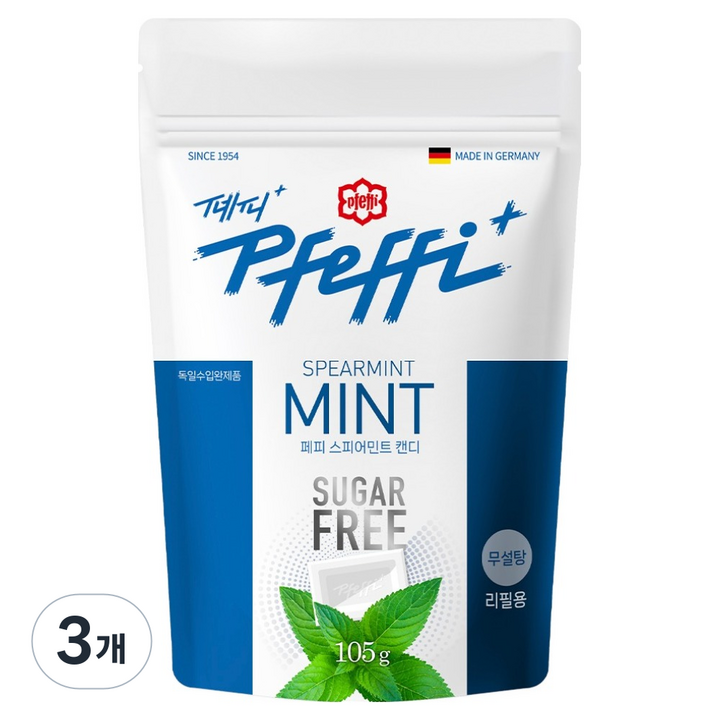 페피 무설탕 민트캔디 스피어민트맛, 105g, 3개
