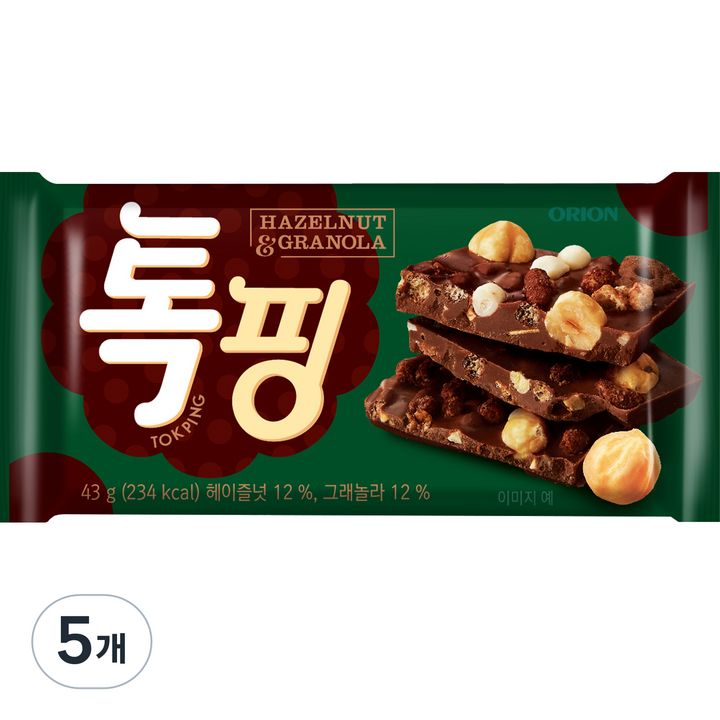 오리온 톡핑 헤이즐넛&그래놀라, 43g, 5개