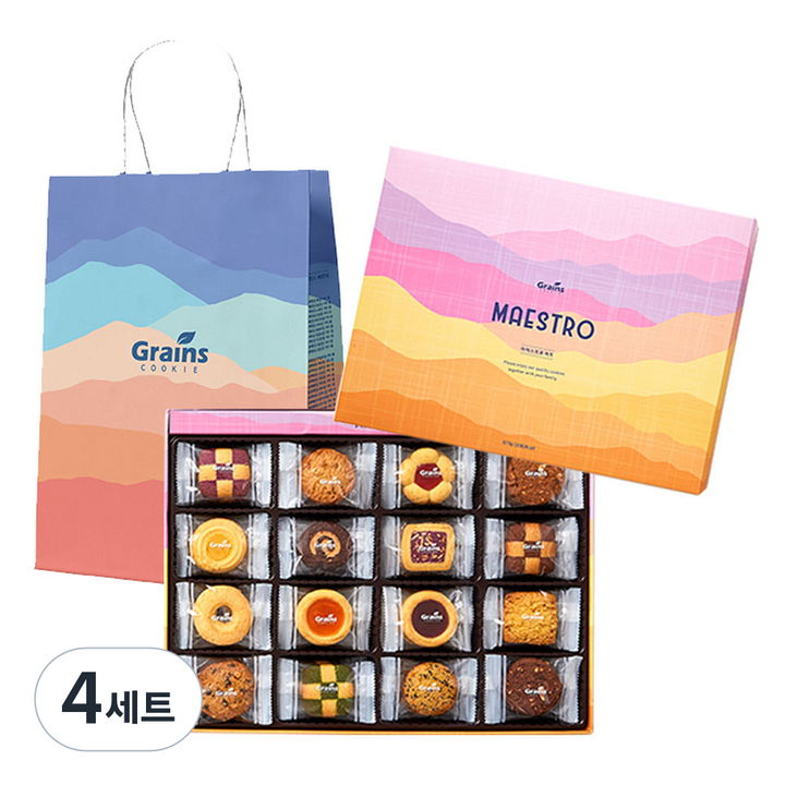 그래인스쿠키 마에스트로 쿠키세트 + 쇼핑백, 16종, 4세트
