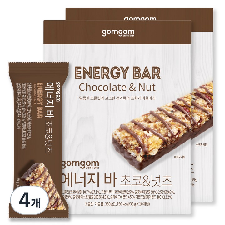 곰곰 에너지바 초코 & 넛츠, 380g, 4개