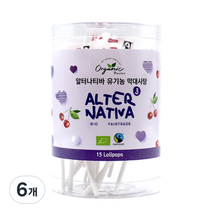알터나티바 오가닉 닥터 유기농 막대사탕 피룰렛타 원형 15p, 90g, 6개