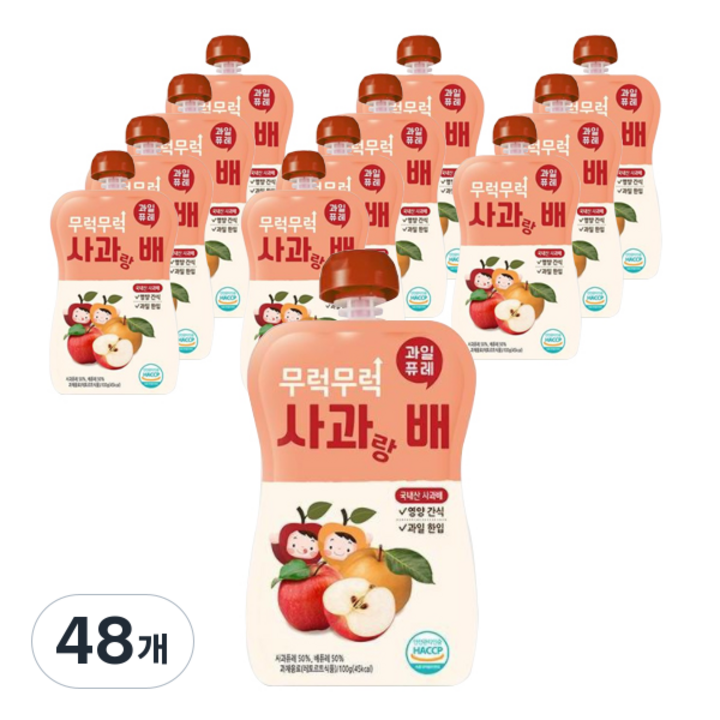 이유케어스 유아용 무럭무럭 과일 퓨레, 사과 + 배 혼합맛, 48개, 100g