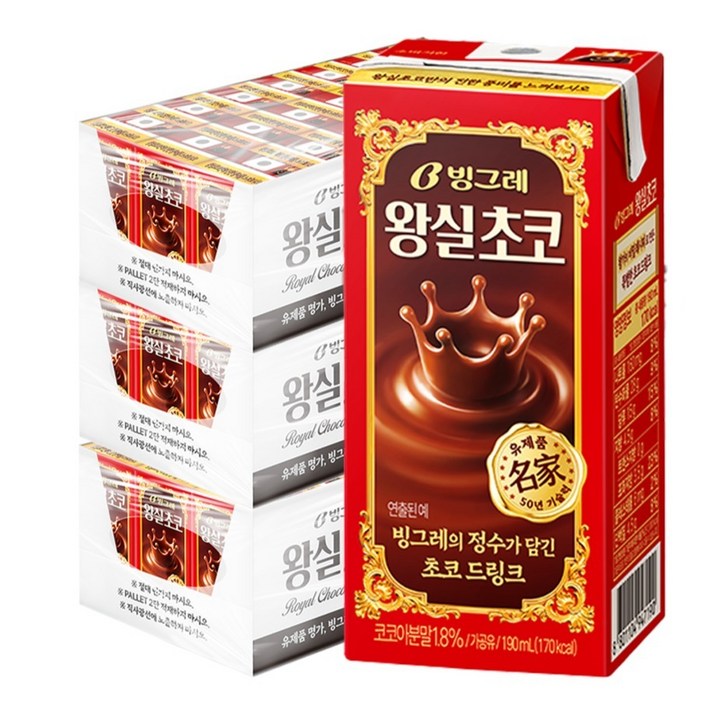 빙그레 왕실 초코 드링크, 190ml, 72개