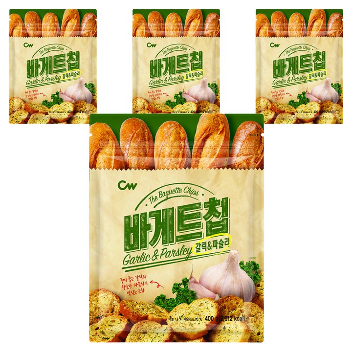 청우식품 바게트칩 갈릭 & 파슬리, 400g, 4개