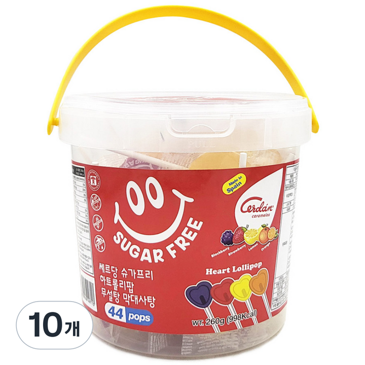 카라멜세르단 쎄르당 슈가프리 하트롤리팝 무설탕 막대사탕, 260g, 10개