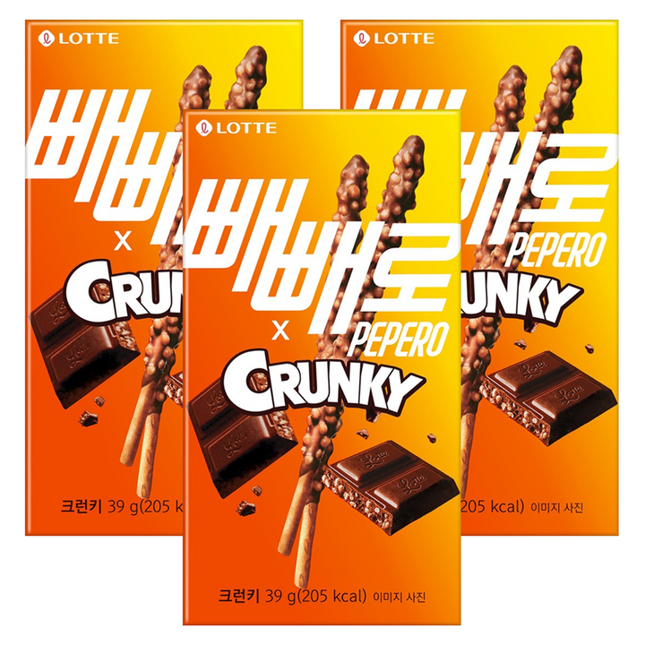 빼빼로 크런키, 39g, 3개