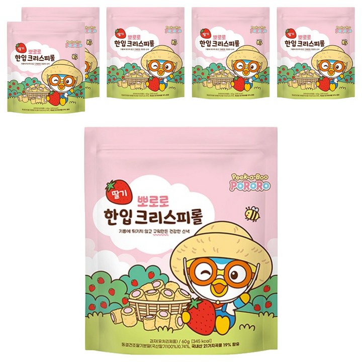 어니스트에프엔비 뽀로로 한입 크리스피롤 딸기, 60g, 6개, 딸기맛
