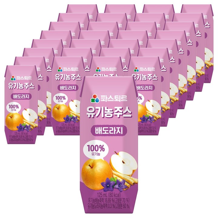 파스퇴르 유기농 주스 배도라지, 125ml, 48개