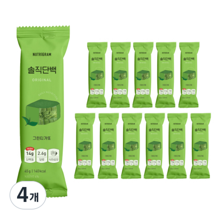 솔직단백 오리지널 그린티갸또 단백질바 12p, 4개, 540g