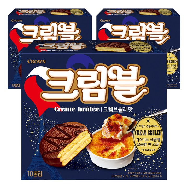 크라운 크렘브뢸레맛 초코 디저트, 320g, 3개