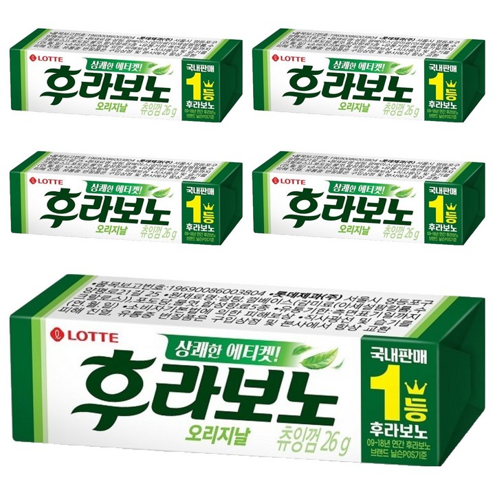 롯데웰푸드 후라보노 오리지날 츄잉껌 9p, 26g, 5개