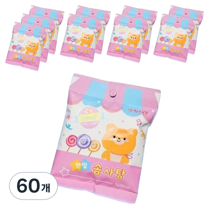앙팡드봉봉 사탕수수 한입 솜사탕 레인보우, 10g, 60개