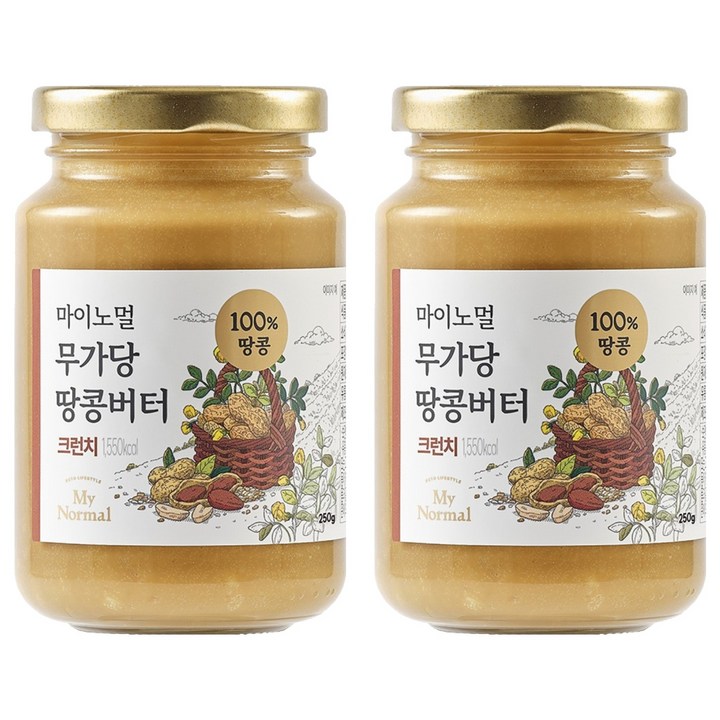 마이노멀 무가당 땅콩버터 100% 크런치, 2개, 250g