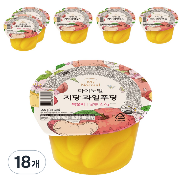 마이노멀 저당 과일푸딩 복숭아 1개입, 200g, 18개