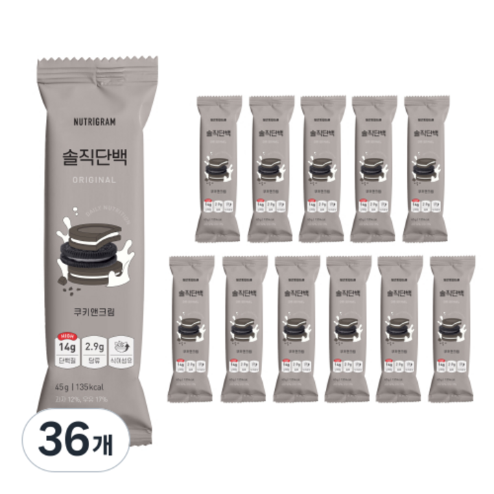 솔직단백 오리지널 쿠키앤크림 단백질바, 45g, 36개