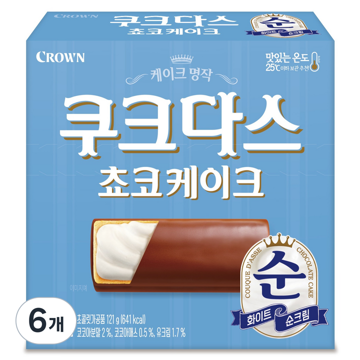 쿠크다스 초코케이크 중, 121g, 6개