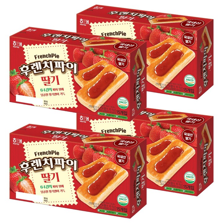 해태제과 후렌치파이 딸기 15p, 192g, 4개