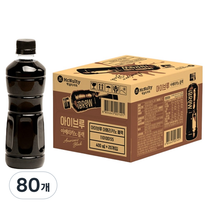 맥널티커피 아이브루 아메리카노 블랙커피 무라벨, 400ml, 80개