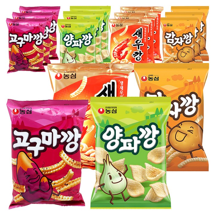 농심 양파깡 83g 4p + 감자깡 75g 4p + 새우깡 90g 4p + 고구마깡 83g 4p, 1세트