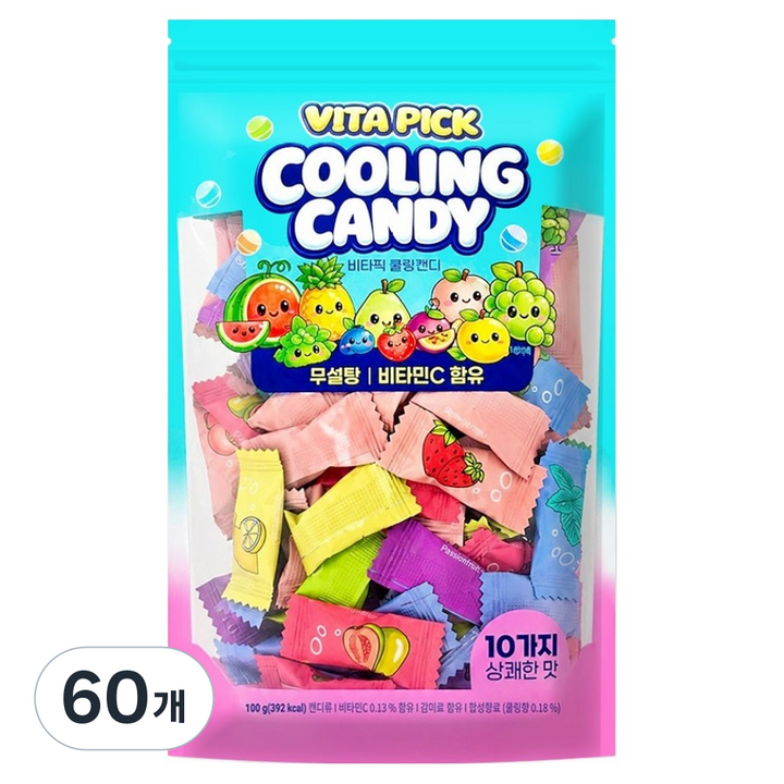비타픽 쿨링 10가지맛 무설탕 캔디, 100g, 60개