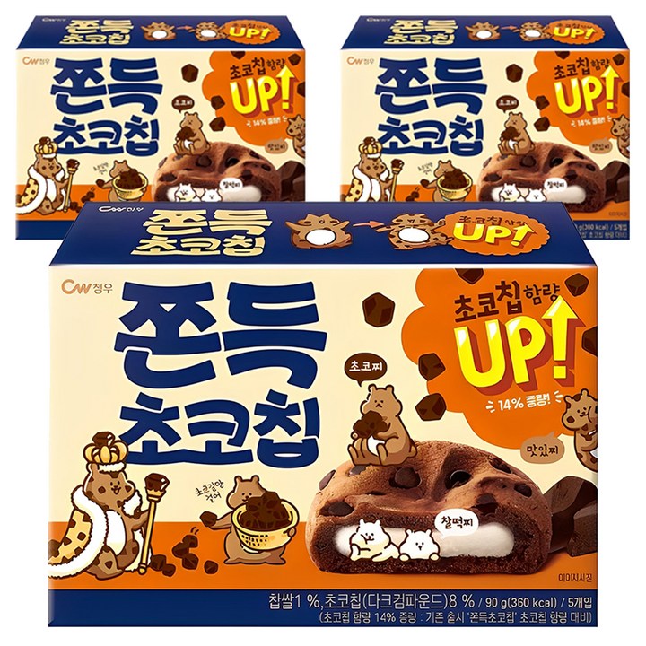 청우식품 쫀득 초코칩, 90g, 3개