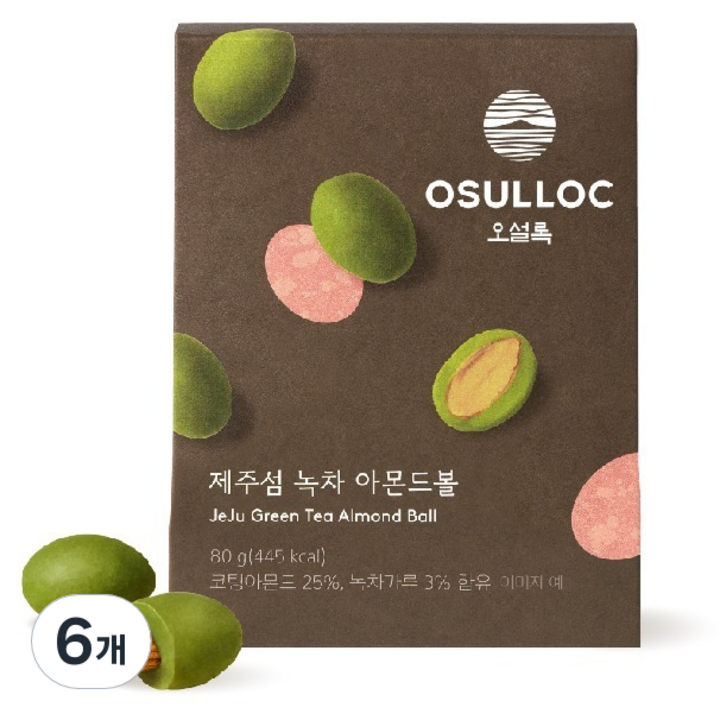오설록 제주섬 녹차 아몬드볼, 80g, 6개