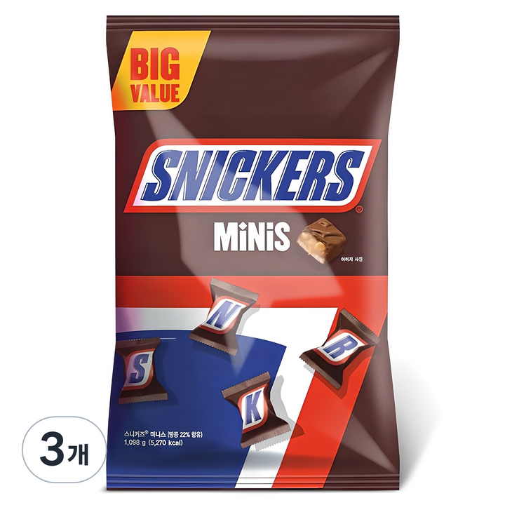 스니커즈 미니스 초코바, 1.098kg, 3개