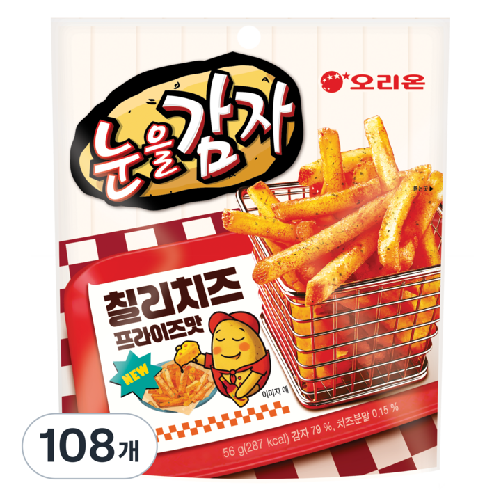 오리온 눈을감자 칠리치즈 프라이즈 스낵, 56g, 108개