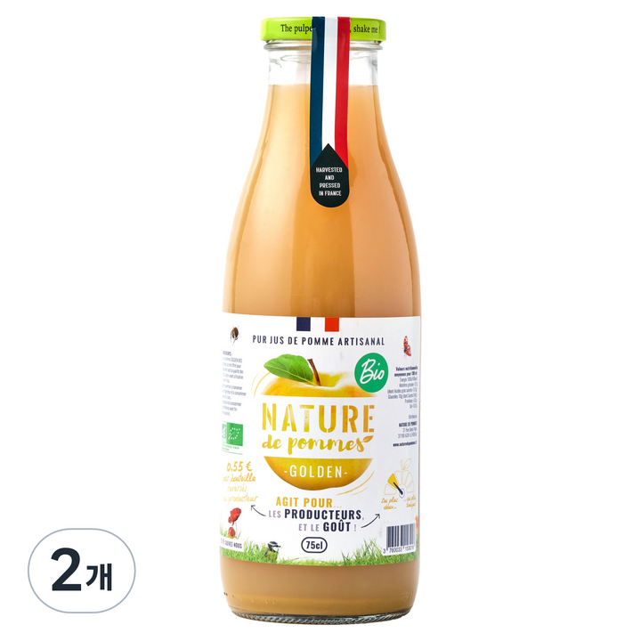 네이쳐 유기농 골든 착즙 사과주스, 2개, 750ml