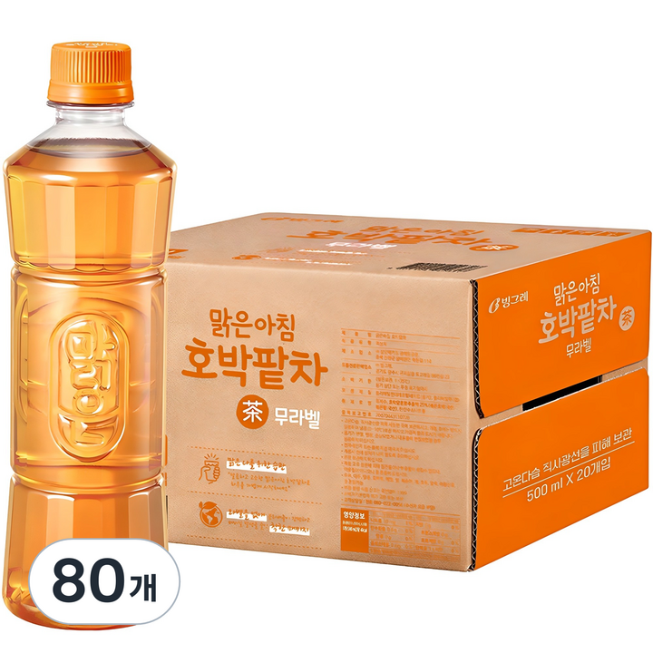 빙그레 맑은아침 호박팥차 무라벨, 500ml, 80개