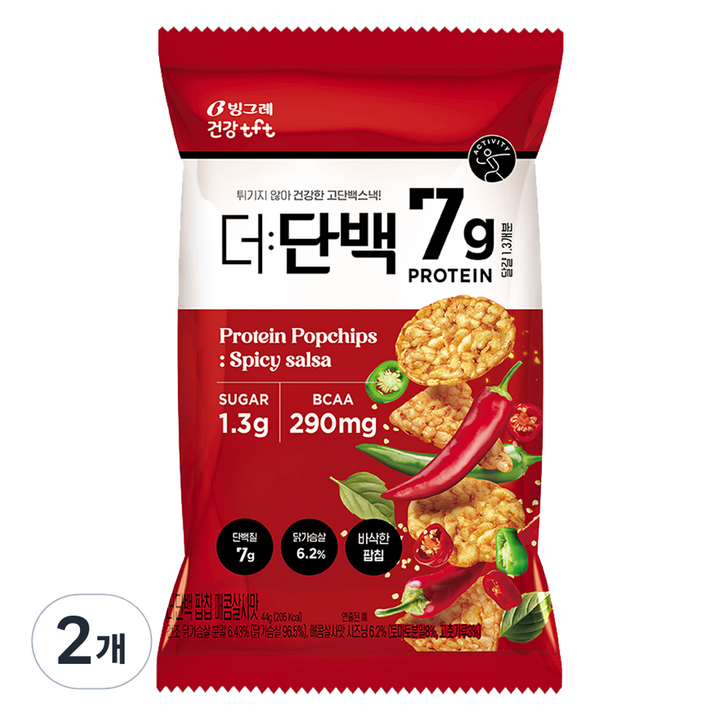 더단백 빙그레 건강tft 팝칩 매콤살사맛, 2개, 44g
