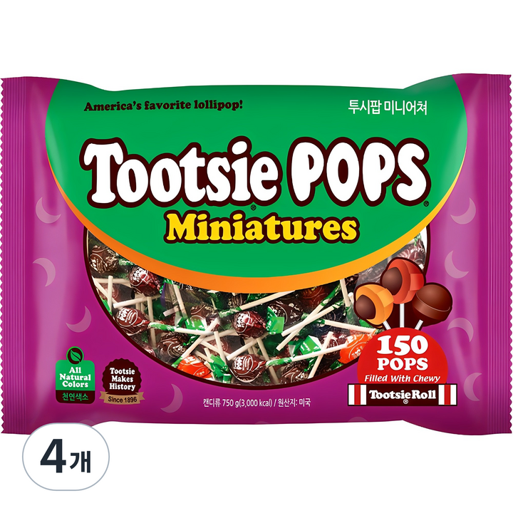 투시팝 미니어쳐 막대사탕, 750g, 4개