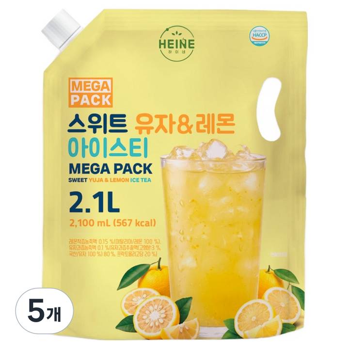 하이네 메가팩 스위트 유자레몬 아이스티, 5개, 2.1L