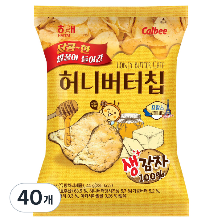 해태제과 허니버터칩, 44g, 40개