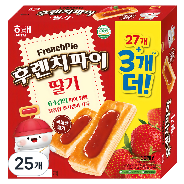 해태제과 후렌치파이 딸기, 384g, 25개